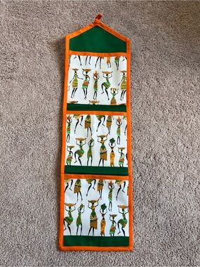 African Print 3 Pocket Wall Hanging Handmade Organizer Fabric Storage 31x9.5 New